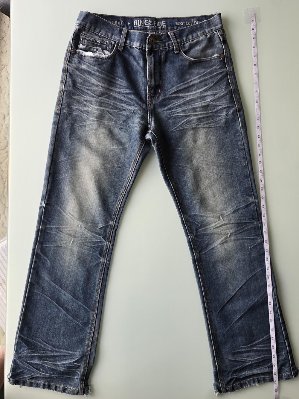 Ring of Fire Men’s Bootcut Distressed Indigo Jeans
